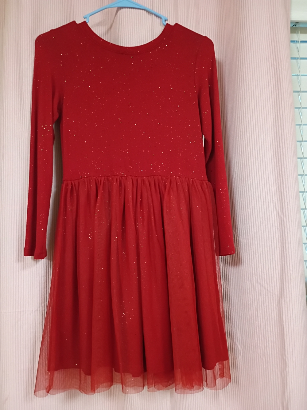 Cat & Jack Red Glitter Long-Sleeve Tulle Dress